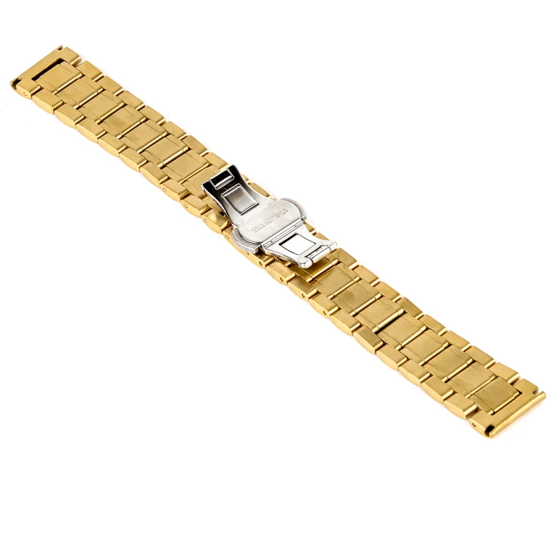 Shellhard New High Quality Silver Black Rose Gold Watchband Stainless Steel Butterfly Clasp Buckle Straight End Watch Band Strap