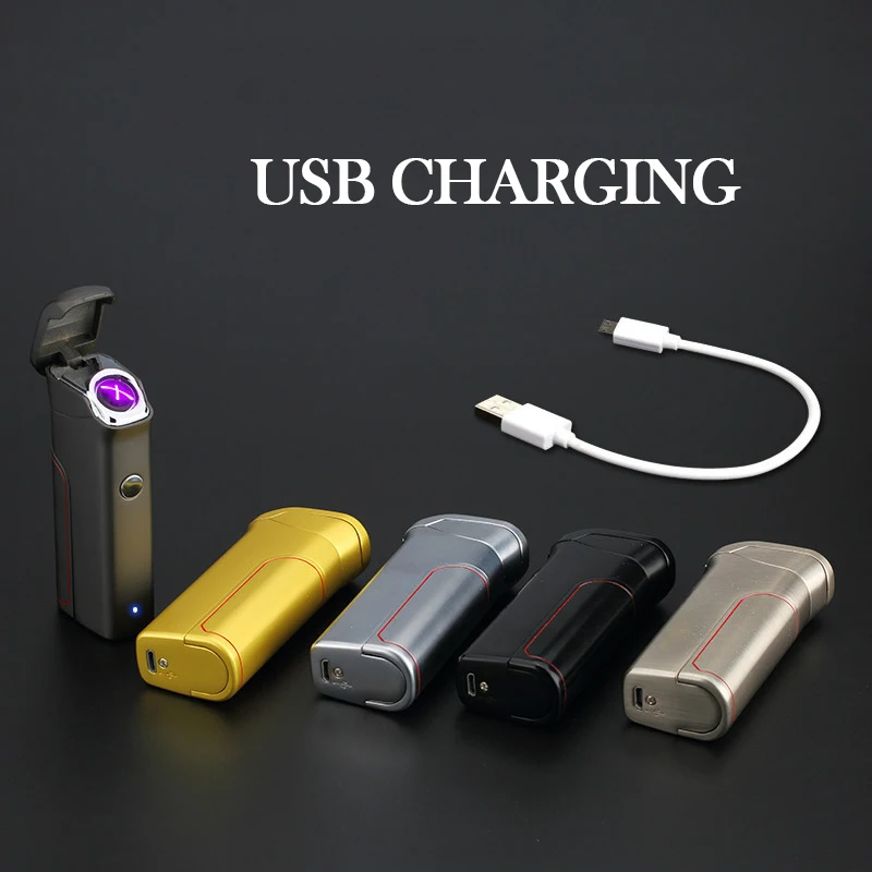 Новая плазменная металлическая двойная дуга зарядка через USB сменная Электрическая Зажигалка Ветрозащитная электронная более легкий импульс сигарета