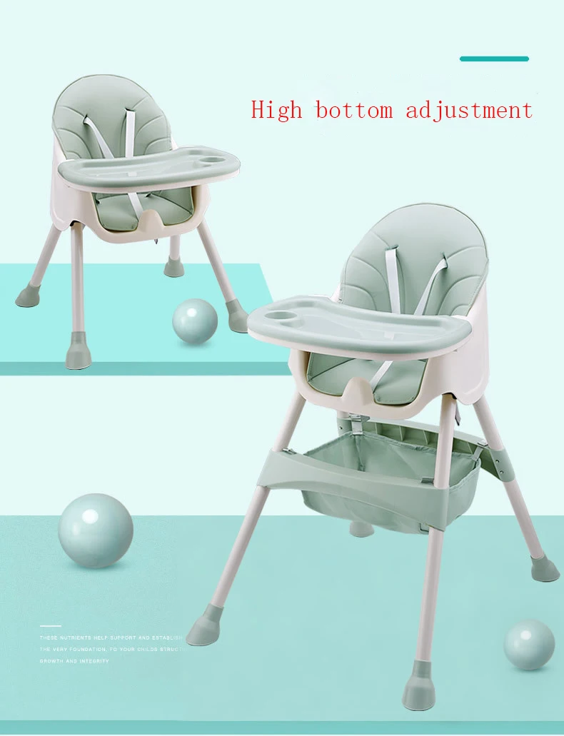 PP Material Safety Children's Dining High Chair Adjustable Foldable Seat Multi-function Portable Baby Feeding Chair For Babies