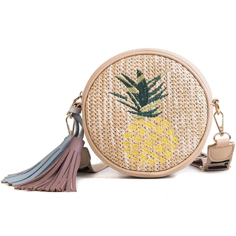 

Osmond Round Straw Bags Women Summer Beach Rattan Bag Woven Shoulder Crossbody Bag Pineapple Ladies Tote Circle Handbag Bali