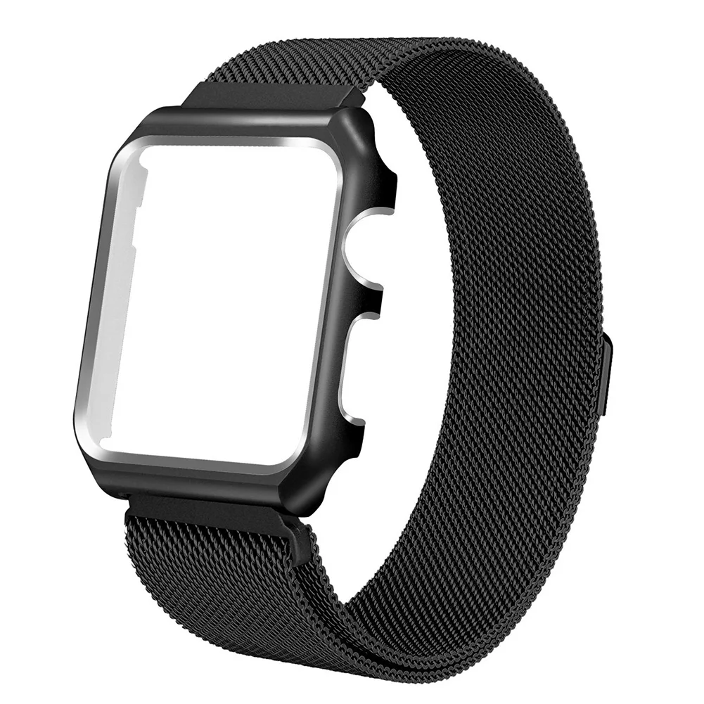 

Watch Band With Case Loop Unique Magnetic Adjustable Sports Stainless Steel Strap Replacement Daily Solid For Apple Series