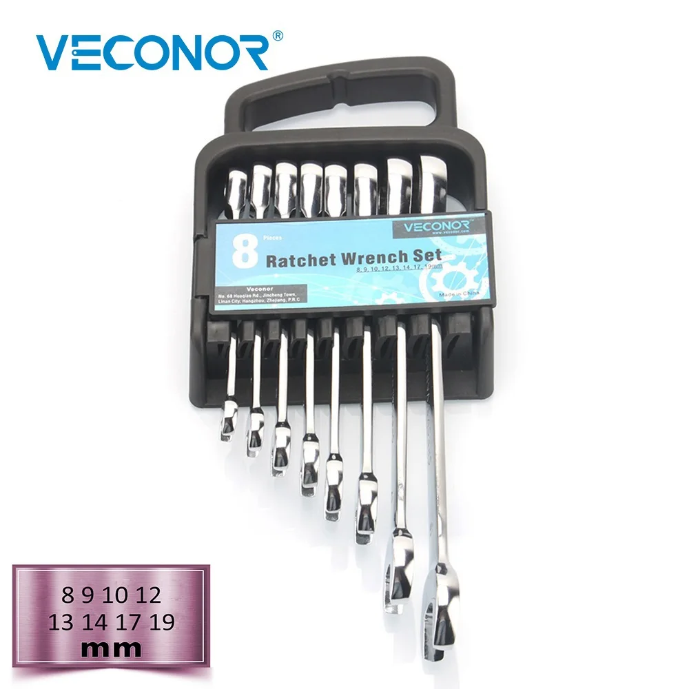 

8-19mm A Set of Keys Ratchet Wrench Spanners Set of Tools 72 Teeth Fixed Head Full Polish Multitool With Plastic Rack