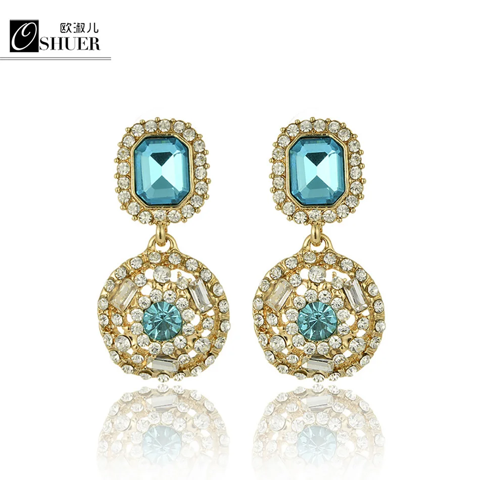 

OSHUER New earrings fashion statement Blue color square glass stud earrings