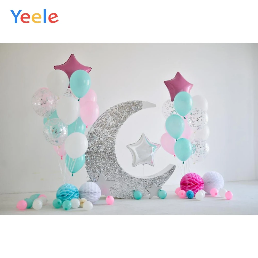 

Yeele Baby Newborn Birthday Colorful Balloons Flowers Moon Model Background Customized Photographic Backdrop For Photo Studio