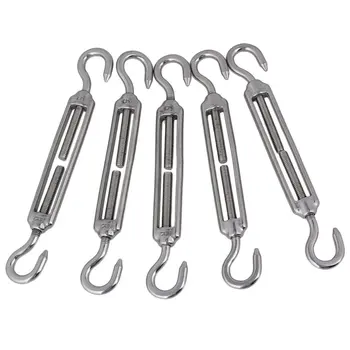 

5Pcs Silver 304 Stainless Steel European Style Hook & Hook M5 Turnbuckles Adjustable Wire Rope Tensioners