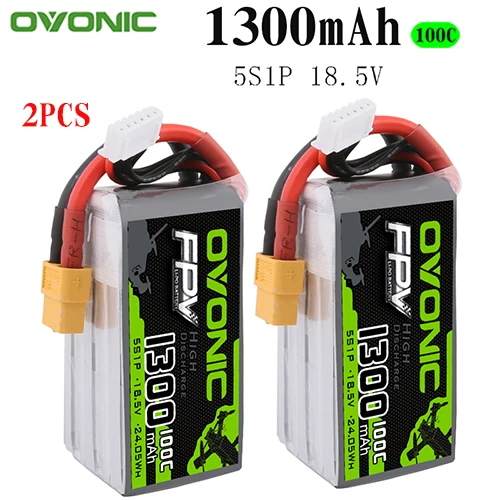 2 шт. Ovonic 18,5 в 1300 мАч 100C 5S1P LiPo аккумулятор с XT60Plug для крошечного квадрокоптера RC самолет маленький вертолет diy части - Цвет: 2PCS 1300mAh 5S