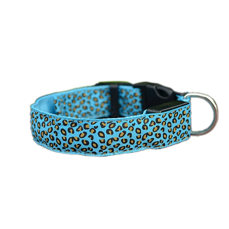 Люминесцентный светодиодный ошейник с леопардовой нейлоновой лентой для собак, ошейник с цветными флуоресцентными полосками для собак Perro Honden - Цвет: blue