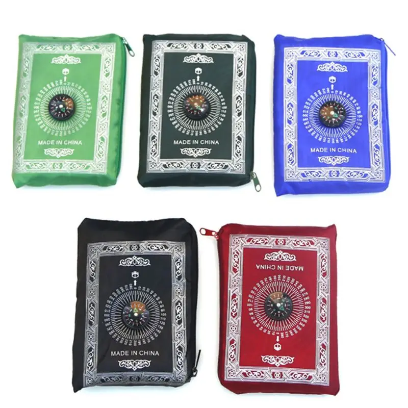 

Portable Waterproof Muslim Prayer Mat Rug With Compass Vintage Pattern Islamic Eid Decoration Gift Pocket Sized Bag Zipper Style