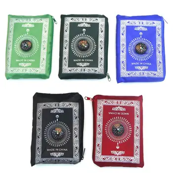 

Portable Waterproof Muslim Prayer Mat Rug With Compass Vintage Pattern Islamic Eid Decoration Gift Pocket Sized Bag Zipper Style