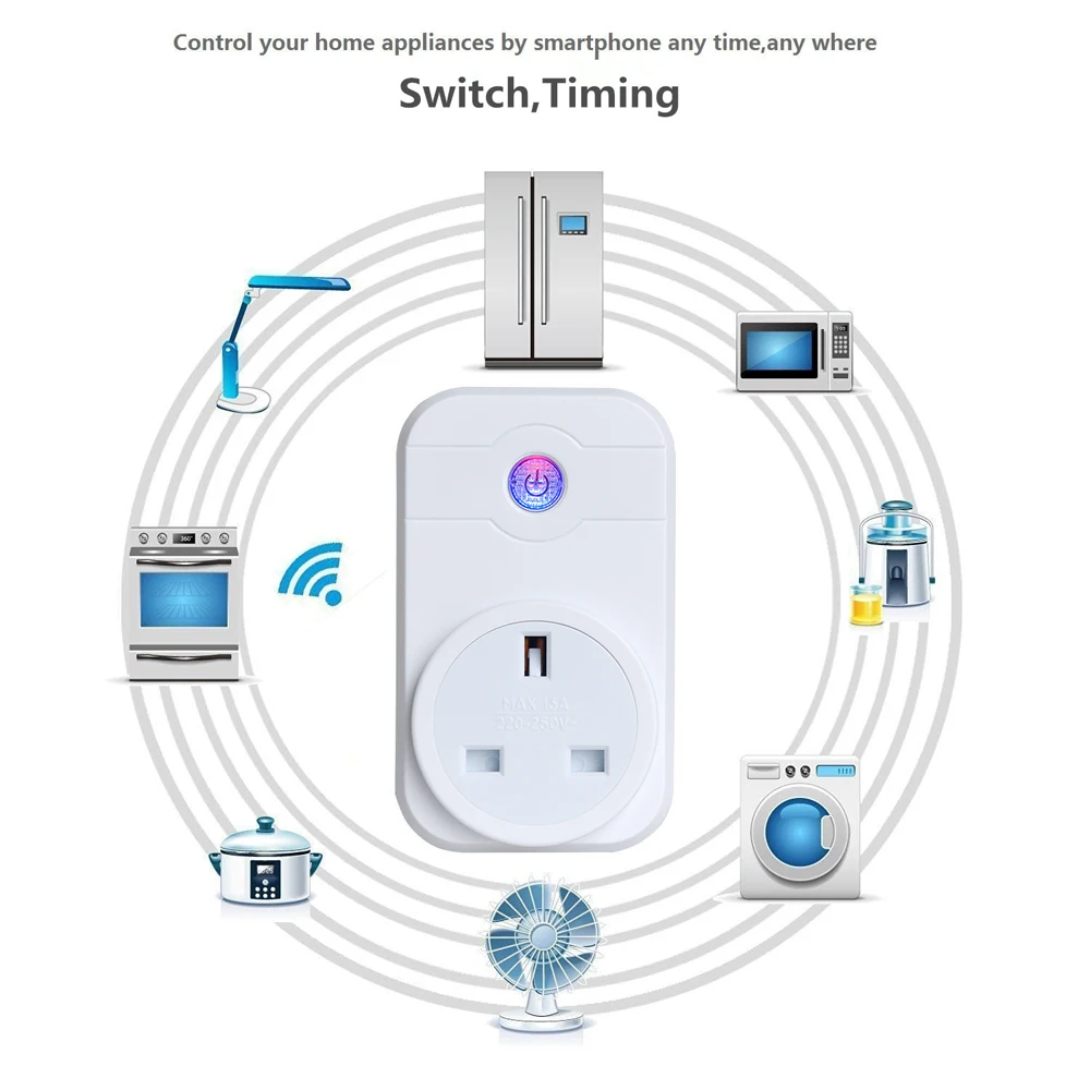 

Smart Wireless Socket 10A AC 100-240V ESP8266 WiFi Remote Control Phone Switch Voice US UK EU Plug Compatible for Amazon Alex