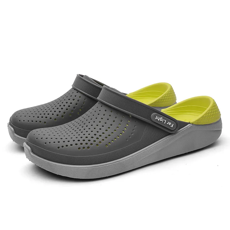 Летняя мужская обувь дышащие открытые пляжные сандалии уличные шлепанцы унисекс повседневные шлепанцы без задника zapatos de hombre - Цвет: Серый