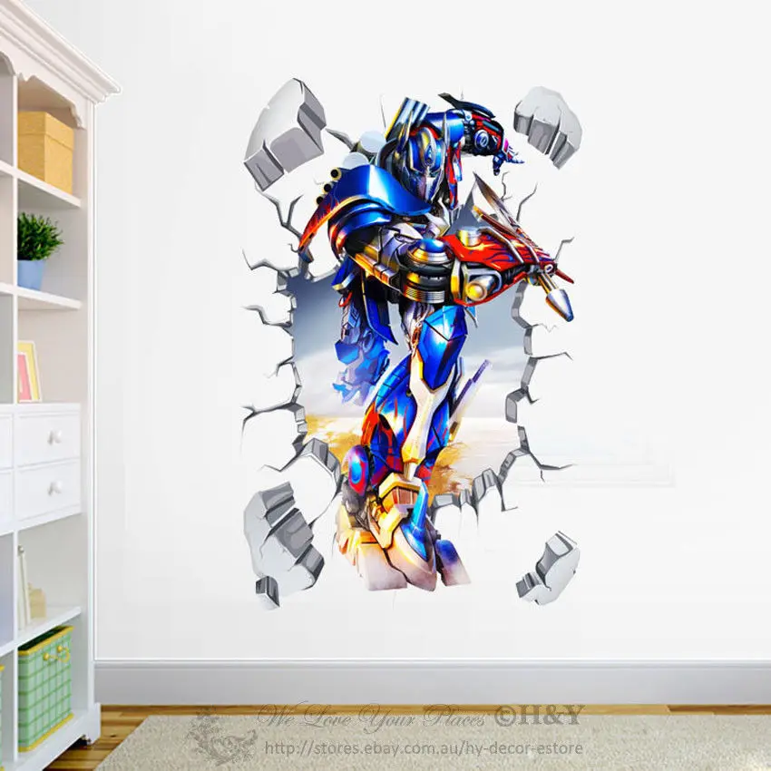 3D-Broken-Optimus-Prime-Kids-Boys-Cartoon-Wall-Decal-Decor-Vinyl-Stickers-722