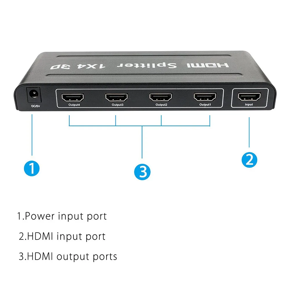 Aikexin 4 Way HDMI Splitter 4 Port Video Splitter 1x4 HDMI Switch Switcher 1 input 4 Output for HDTV DVD PS3 Xbox