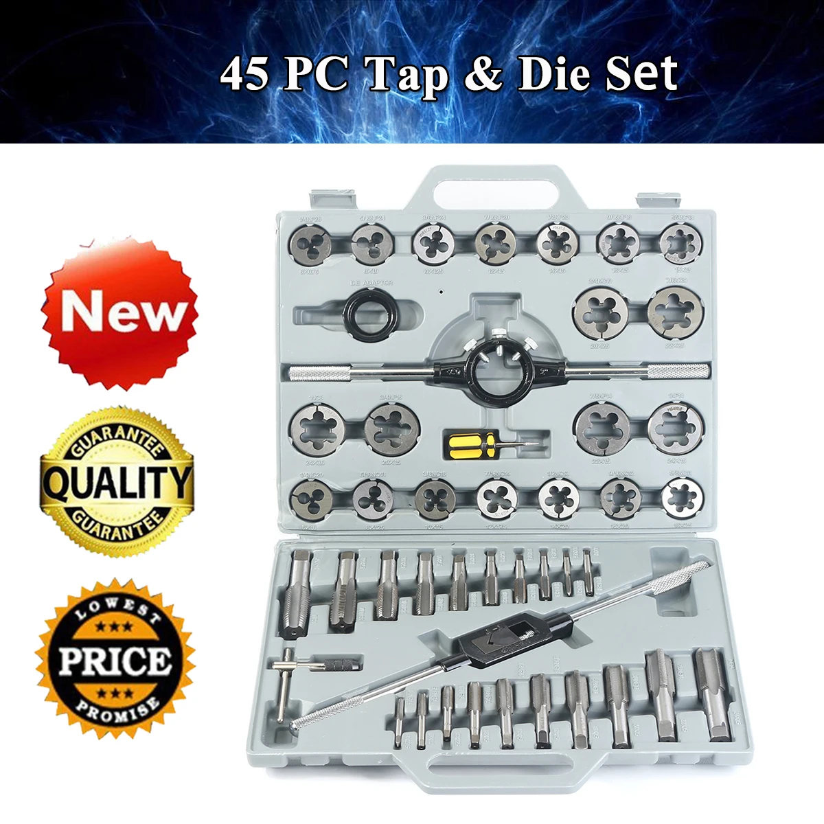 

45PCS Tap and Die Set Metal Twist Drill Bit Wrench With Metal Case For UNF UNC Hand Tools Tap & Die