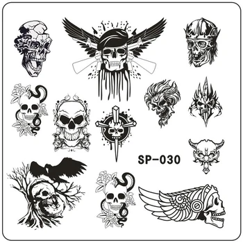 

New Cartoon Skull Triangle Pattern Printing Image Nail Stamping Plate Stainless Steel Template Stencil 11 Designs to Choose