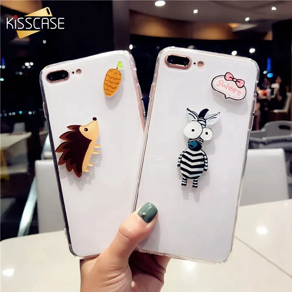 KISSCASE Cute Animal Case For iPhone 6 6S 7 8 Plus X Glossy Transparent Phone Cases Girly Back Covers |