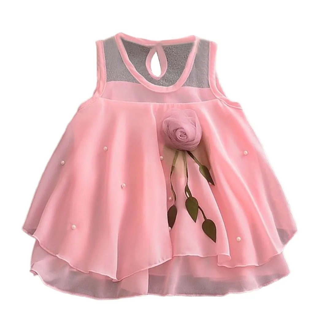 Летнее платье для маленьких девочек; однотонное Тюлевое платье без рукавов для маленьких девочек; Милые праздничные платья принцессы с цветочным рисунком; одежда для маленьких девочек