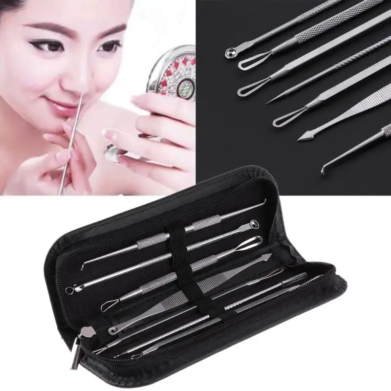 7pcs Stainless Steel Beauty Acne Pimple Needles Extractor Tool Kits+