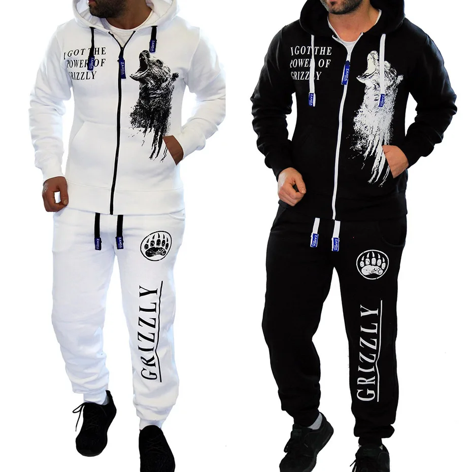 

New 2019 Sweatshirt Men Tracksuit Men Set Spring Autumn 2PCS Jacket+Pants Suit Zipper Patchwork Casual Sweat Hoodie Men Sets