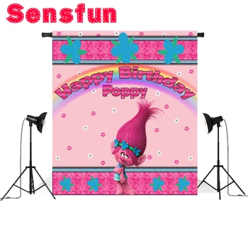 

7x5ft Trolls Pink Poppy Newborn Children Birthday Baby Shower Custom Photo Studio Backdrop Background Vinyl
