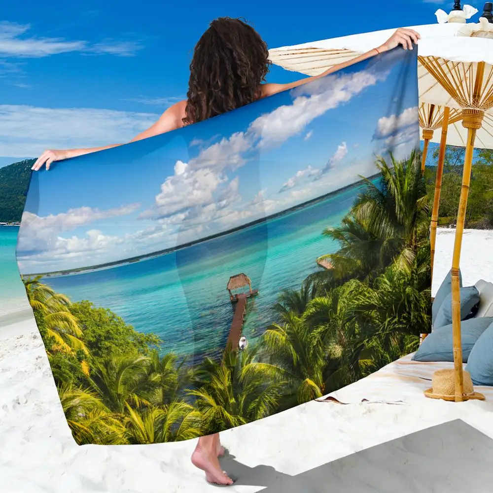 

Hawaiian Seascape Print Chiffon Beach Towel Long Chiffon Scarf Shawl Women Swimwear Beach Bikini Cover-ups toalha de praia Scarf