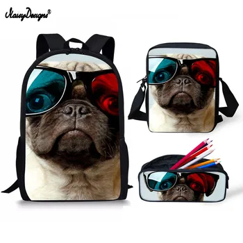 

Pug Animal Print Backpack For Children Zipper Cool School Bagpack 3Sets Large Book Shoulder Custom Teenage Girl Boy Canvas Bags