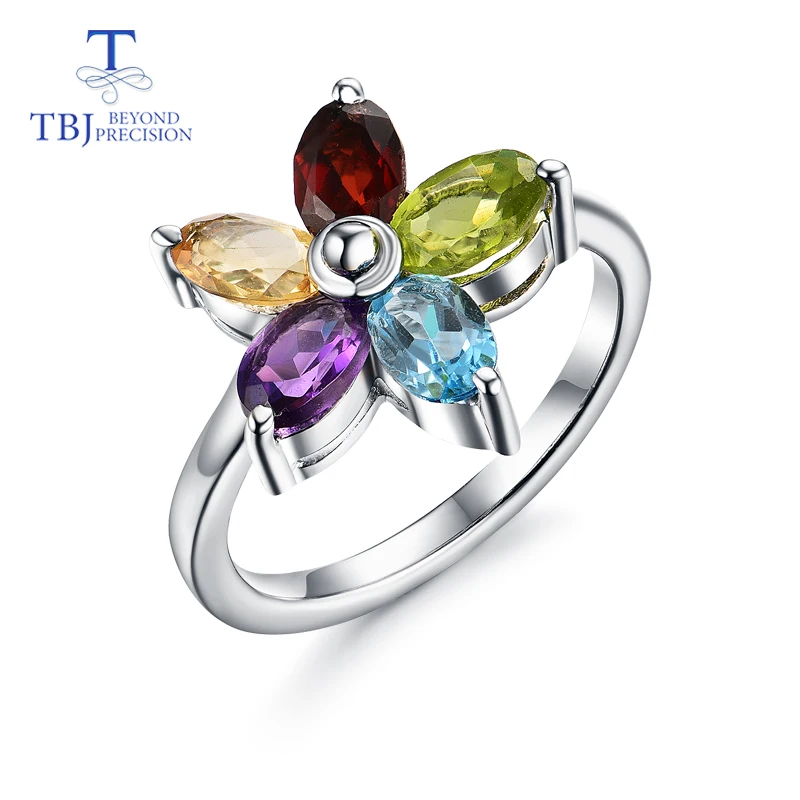 

natural gemstone multi-color mix rings simple little flower style 925 sterling silver fine jewelry suitable for girl outing wear