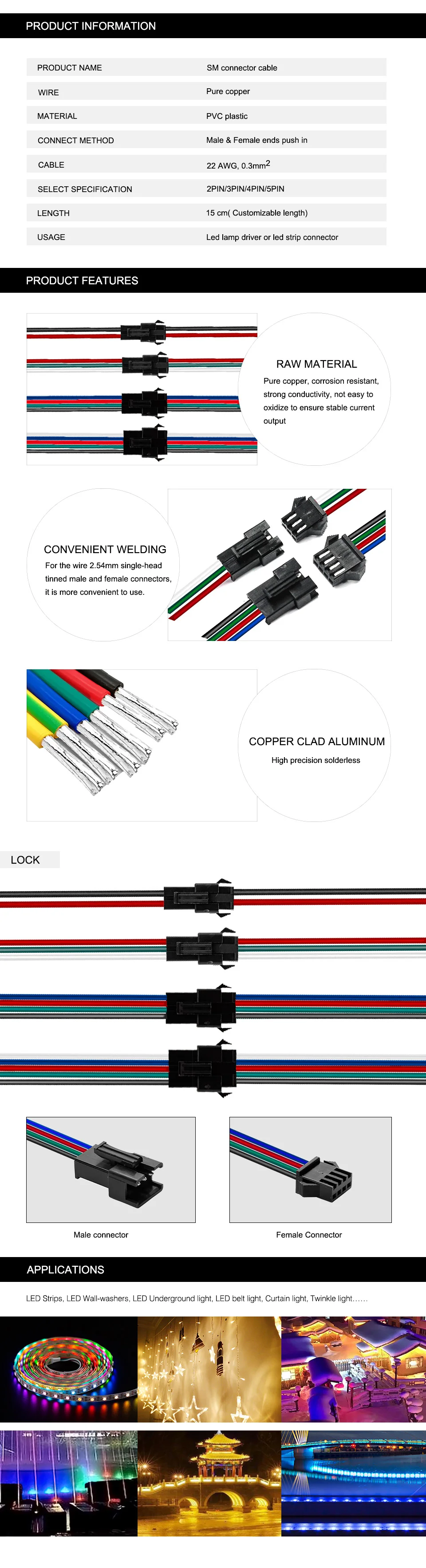 10-100 пар 2pin/3pin/4pin/5pin SM JST разъем мужской и женский для 5050/3528, WS2812B/WS2811, светодиодные полосы