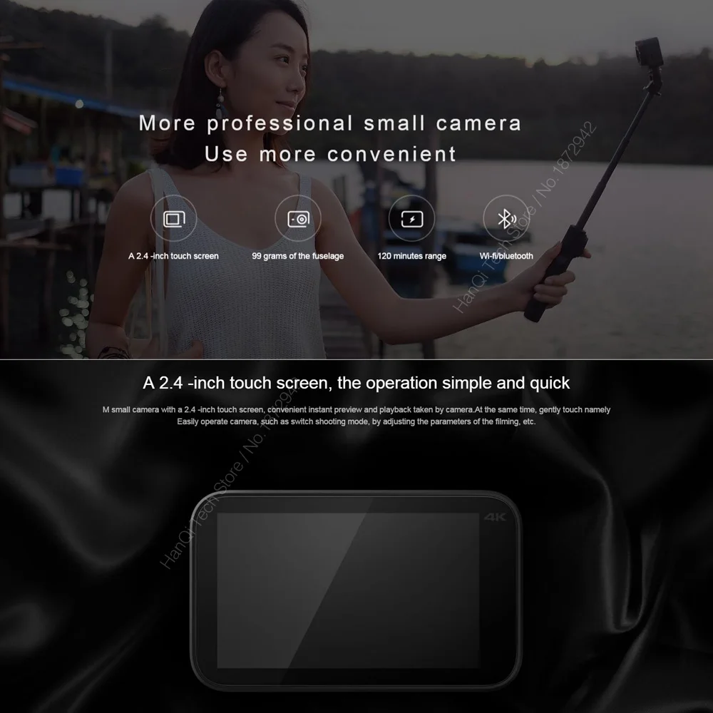 Оригинальная мини-камера Xiaomi Mijia, умная маленькая камера, Bluetooth 4,1, 2,4 дюйма, 4 K, 30 кадров в секунду, 6 осей, электронная, анти-встряхивание, широкий угол обзора 145 градусов