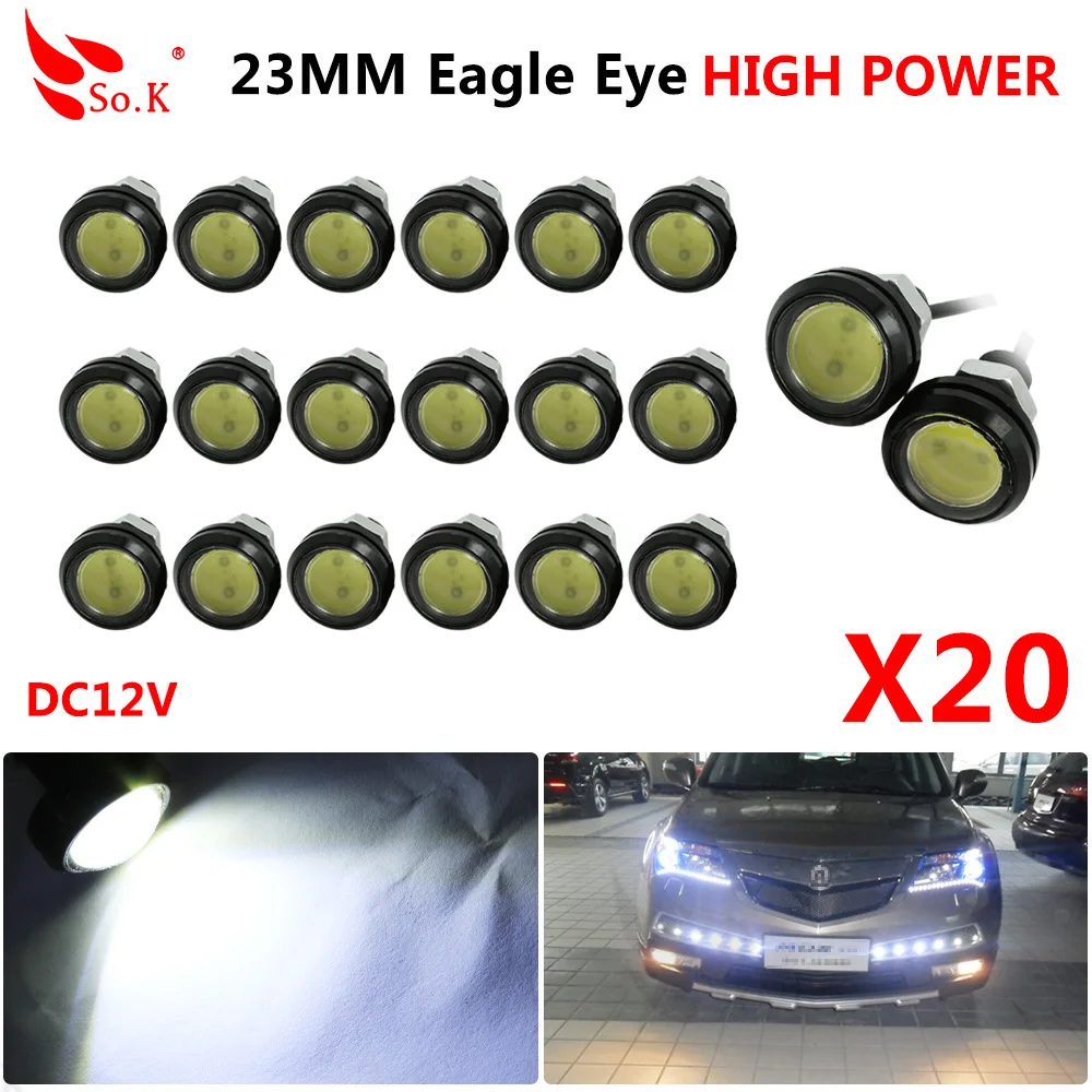 

20pcs DRL 23mm LED Eagle Eye Light 12V Waterproof Daytime Running Lights Car Auto Reverse Turn Signal Tail Day Light Fog Lamps