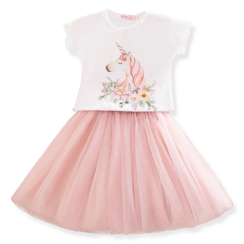 

Children's Clothing Sets Girls Clothes Set Fancy Unicorn Costume For Kids White T-shirt Tutu Skirt Children's Casual Wear Outfit