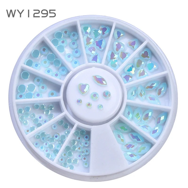 WY1295 ELESSICAL Candy Colorful Nail Rhinestones In Wheel Flatback Heart 3D Acrylic Strass Nail Art Decorations Horese Eye Accessories
