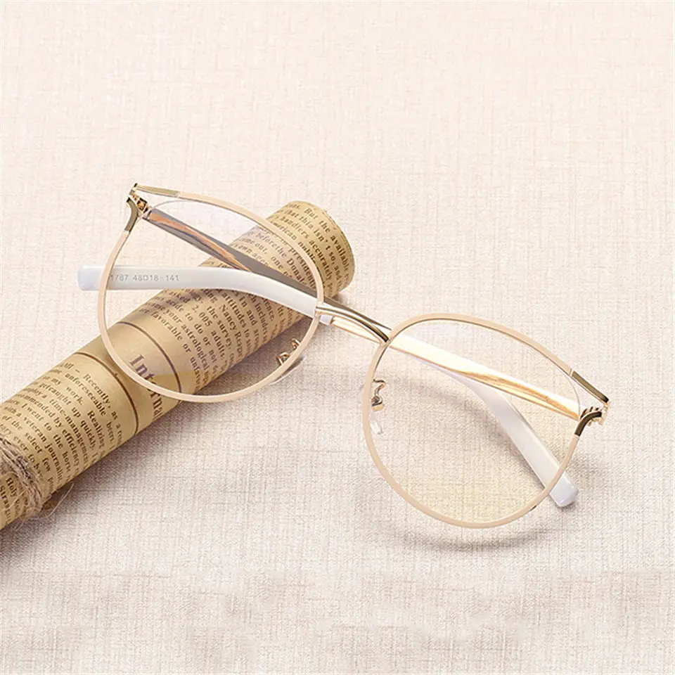Iboode зрелищная оправа для очков, мужские, женские, кошачий глаз, металлическая оправа, очки,, фирменный дизайн, женские, мужские, оптические очки, оправа - Цвет оправы: Gold White