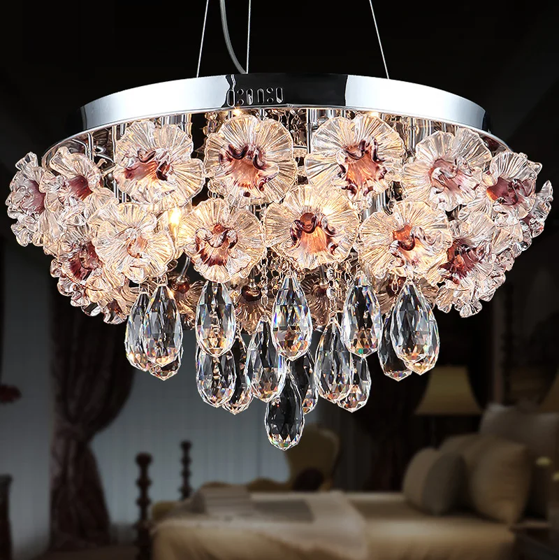 

LED Splended Crystal Pendant light led Luminaria For Dining Room Lounge Cafe Flower Hanging Lamp Rectangular Led Lustre cristal