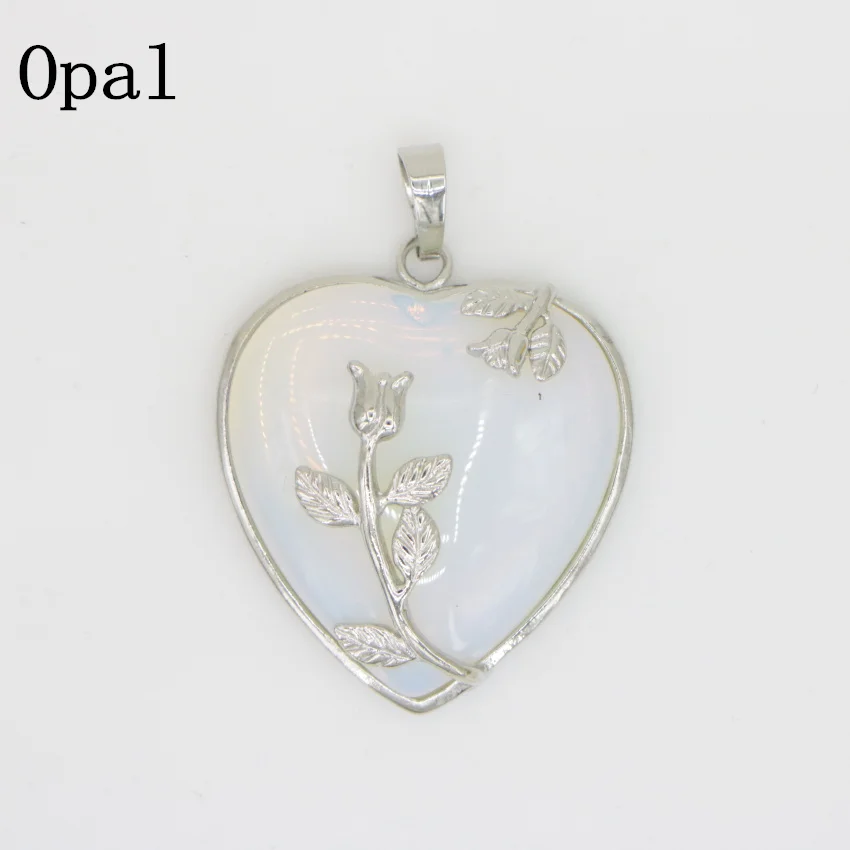 WUBIANLU природный камень опал Лазурит кристалл тигровый глаз оникс Халцедон подвеска в виде сердца для изготовления ювелирных изделий хорошее качество - Окраска металла: Opal