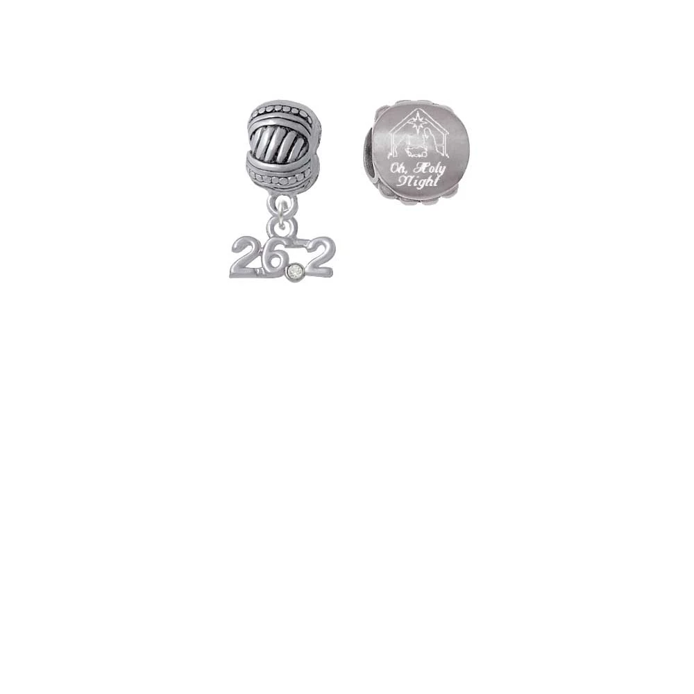 Silvertone Marathon - 26.2 with Clear Crystal Come Let us Adore Him Charm Beads (Set of 2)