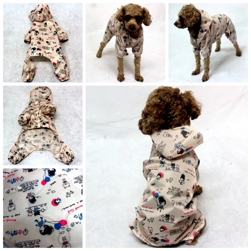 Cute little girl pattern small dog clothes raincoat Super waterproof fabric Light dog rain coat four legs hoodie pet raincoats