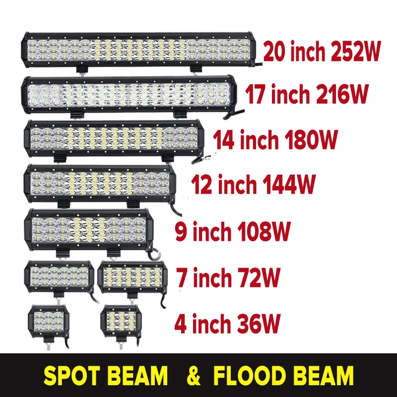

4" 7" 9" 12" 14" 17" 20inch LED Work Light Bar Spot Flood Beam Combo Tri-Row Off-Road Light Bar 12V 24V SUV ATV Truck Fork 6000K