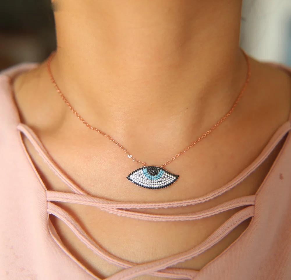2018 gold color lucky evil eye charm micro pave cubic zirconia sparking stone elegant top quality fashion pendant necklace