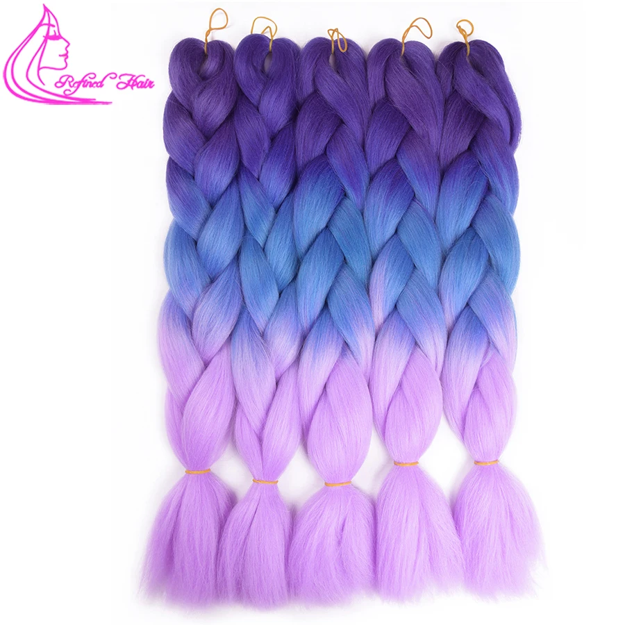 

Refined Hair 2 3 4 Tone Ombre Synthetic Expression Braiding Hair 24Inch 100g Jumbo Braids Crochet Box Braid Extensions