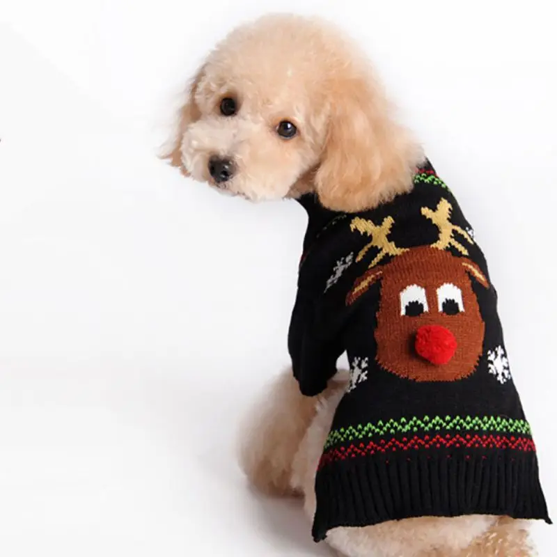 Рождественский свитер для собаки с оленем, теплое зимнее вязание крючком, Рождественская Одежда для собак костюм