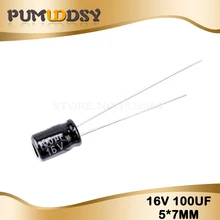 50 шт Высокое качество 16V100UF 5*7 мм 100 мкФ 16V 5*7 электролитический конденсатор с алюминиевой крышкой