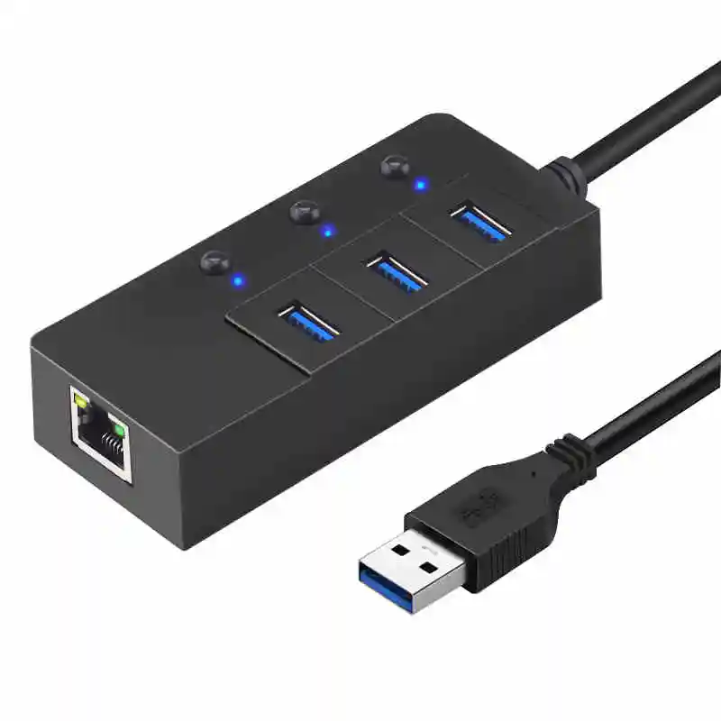

High Performance USB3.0 HUB Splitter with USB to External RJ45 Gigabit Network Card-Black