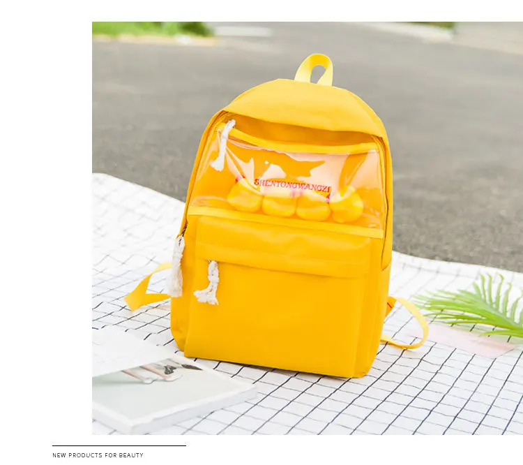 Новинка, прозрачный маленький рюкзак в виде желтой утки, Корейская версия, Harajuku, для девушек, старшеклассников, Студенческая сумка, женский рюкзак, рюкзак 4 durk