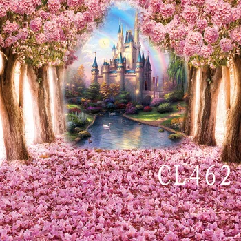 

LB Vinyl Backdrop Polyester Photography Background Studio Props Spring Sakura and Castle Scenery Backgrounds Photo Backdrops