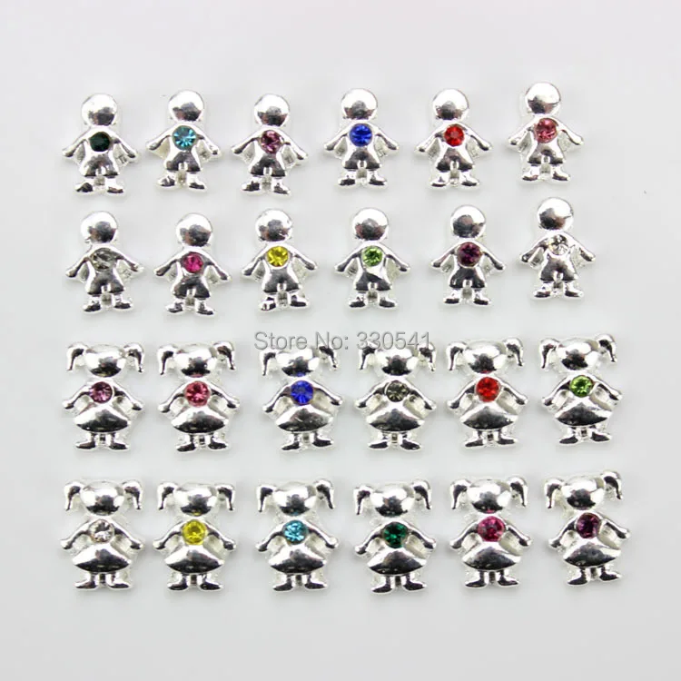 Mixed Little Boy And Girl Floating Charm Silver New Birthstones Charms
