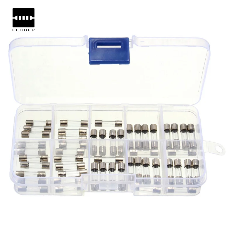 50Pcs of Glass Fuse Assortment Kit Slow Blow Glass Tube Assortment Kit 5x20mm 0.25A6.3A Fast