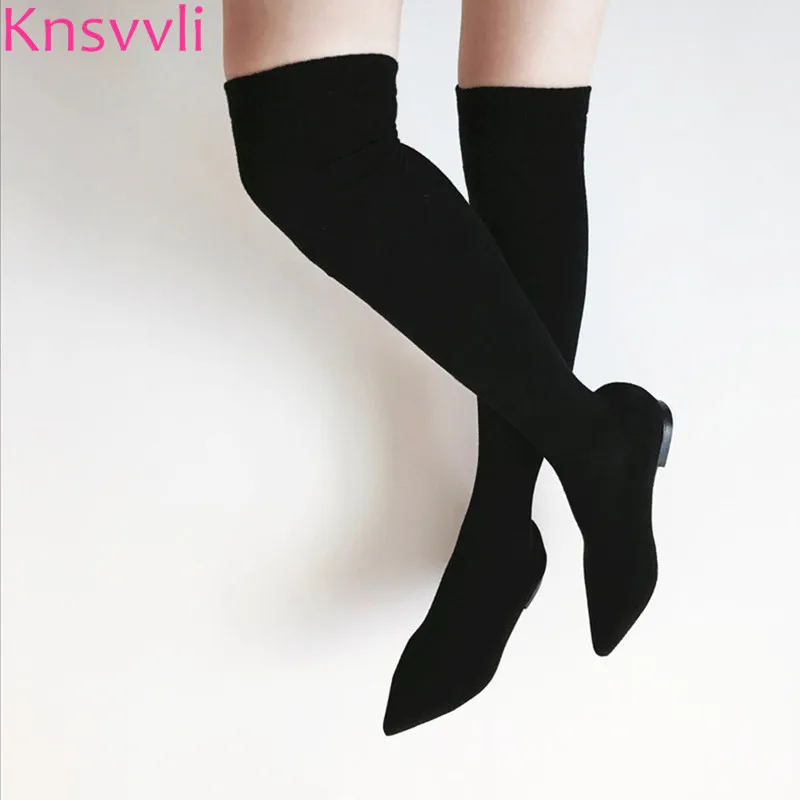 over the knee pointed toe flat boots