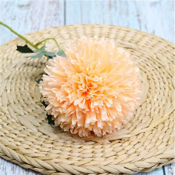 10Pcs Fake Single Stem Dandelion 21.26" Length Simulation Round Chrysanthemum for Wedding Home Decorative Artificial Flowers - Цвет: Шампанское