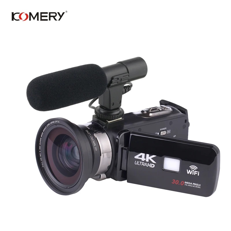 KOMERY 4K FHD 24 млн пикселей 3,0 дюймов сенсорный ЖК-экран видео камера Поддержка Wi-Fi внешний микрофон инфракрасный пульт дистанционного управления